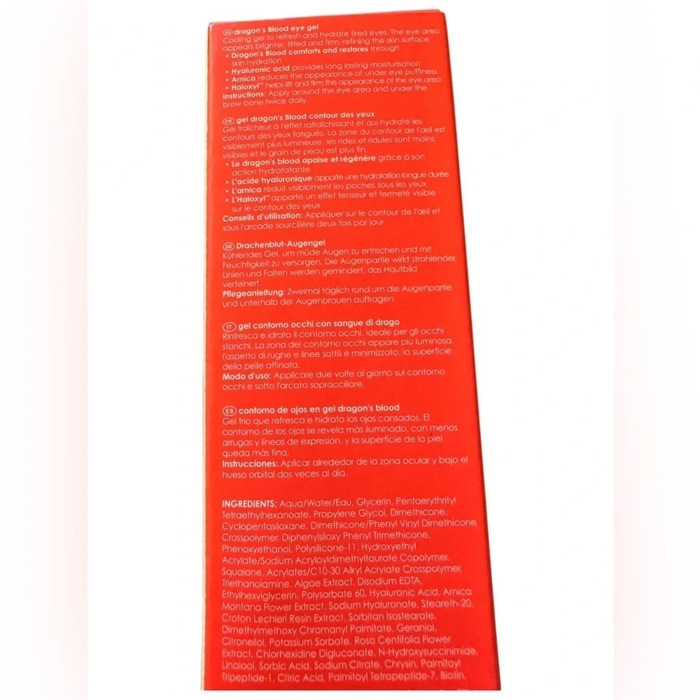 NIB DRAGON’S BLOOD EYE GEL HYALURONIC ACID ARNICA EXTRACT , BY RODIAL